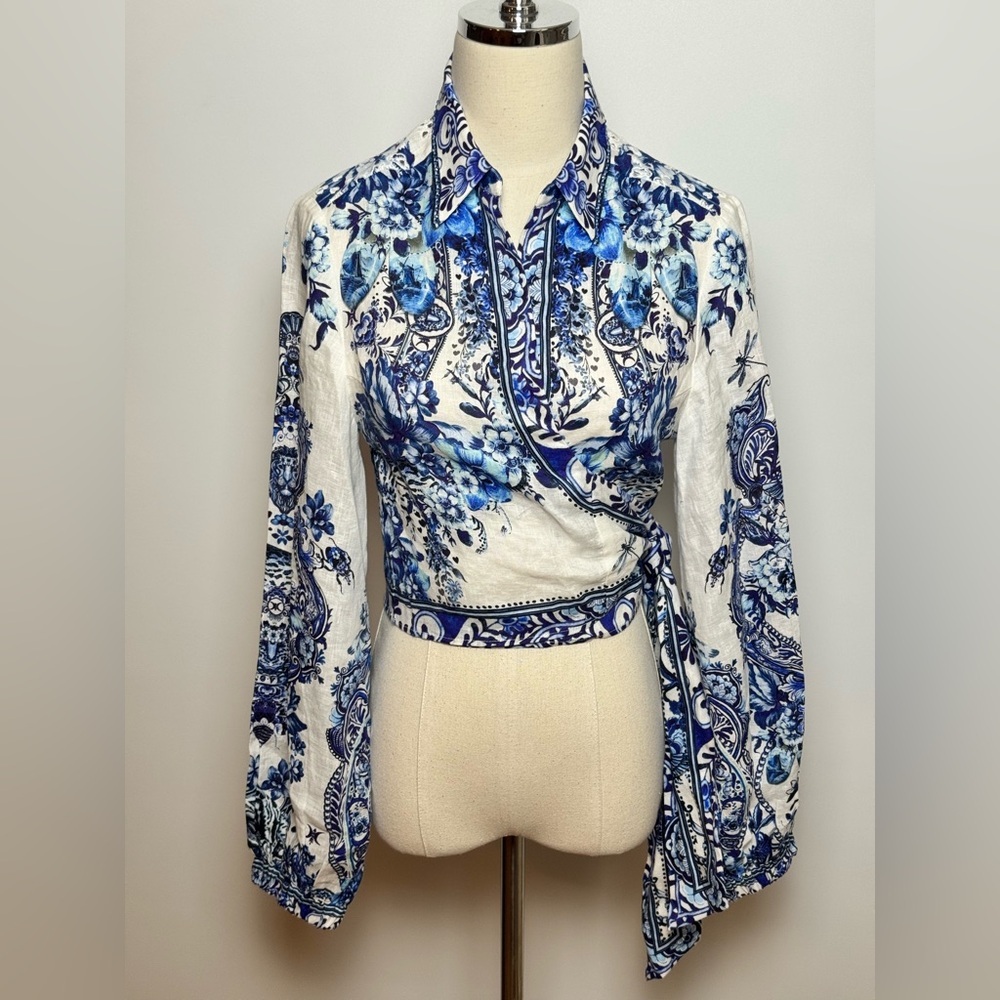 Camilla Cropped Wrap Shirt With Borderie Yoke Size XS - Picture 3 of 13
